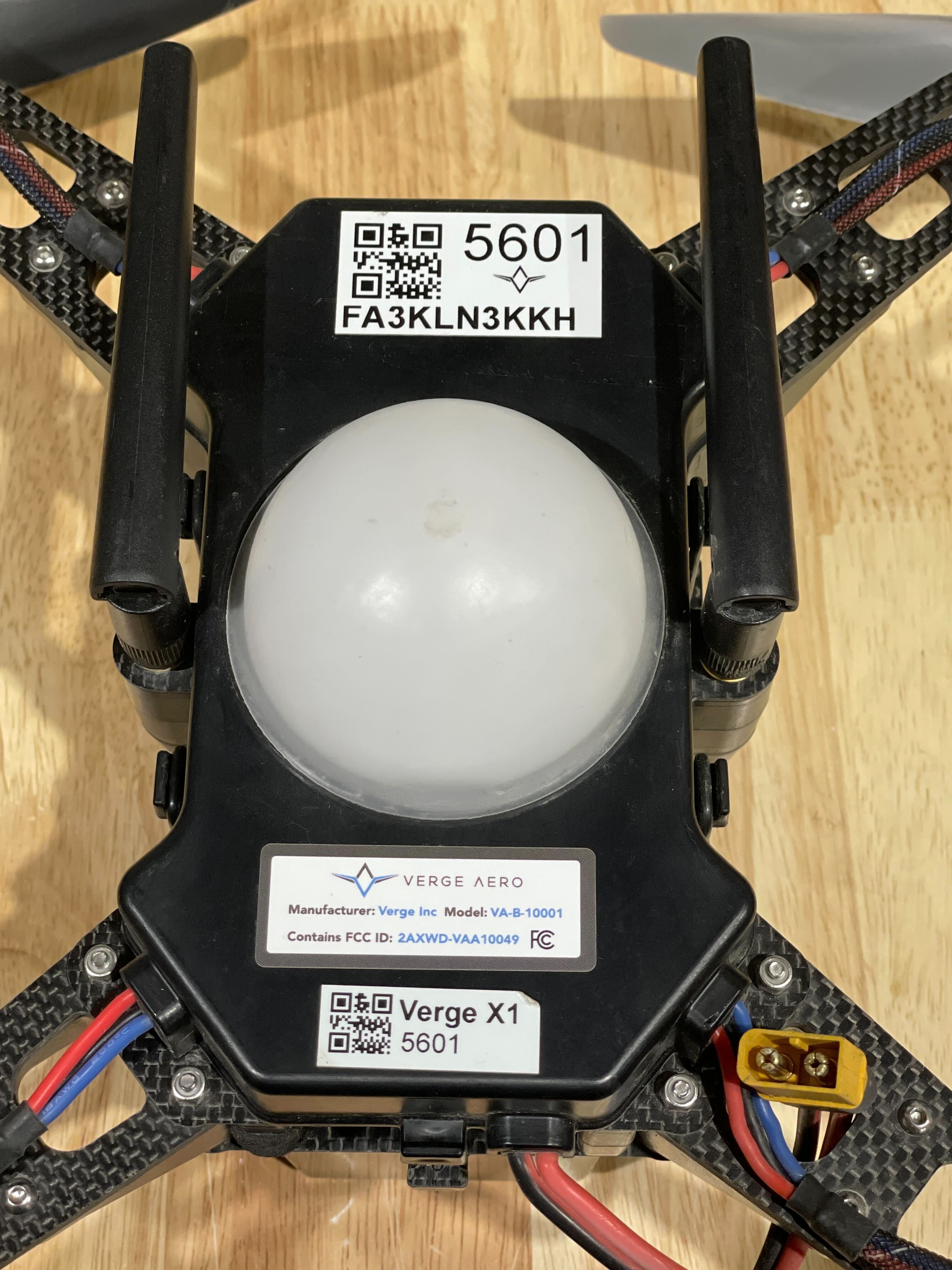 X1 drone bottom showing label applied above the diffuser dome